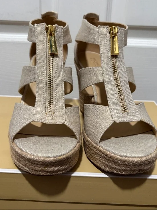 Michael Kors Beige Espadrille Zip Wedge Sandals - Picture 4 of 8